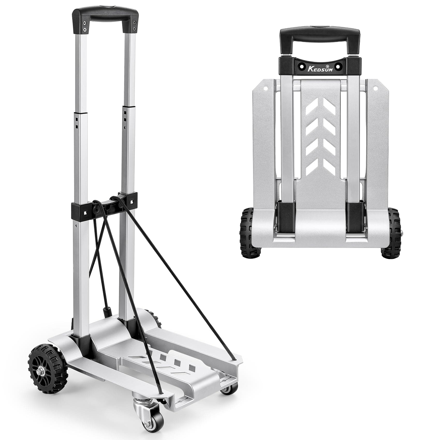 270LBS Utility Luggage Cart with 4 Wheels, 100% Aluminum Hand Truck Dolly, Folding Hand Truck with Advanced Tank Wheels, Portable Dolly Cart for Luggage, Travel, Shopping, Office Use