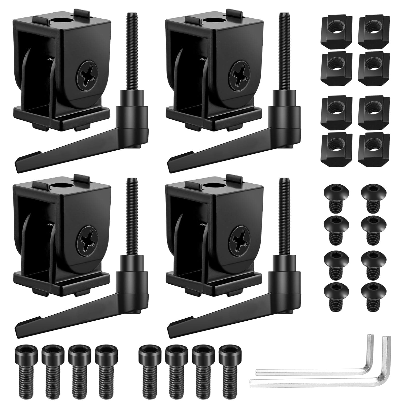 JiGiU 4PCS Joint Connector Extrusion Corner Connector 2020 Joint Aluminium Profile 180° Rotation Range Zinc Alloy with Lever and Mounting Accessories-Black