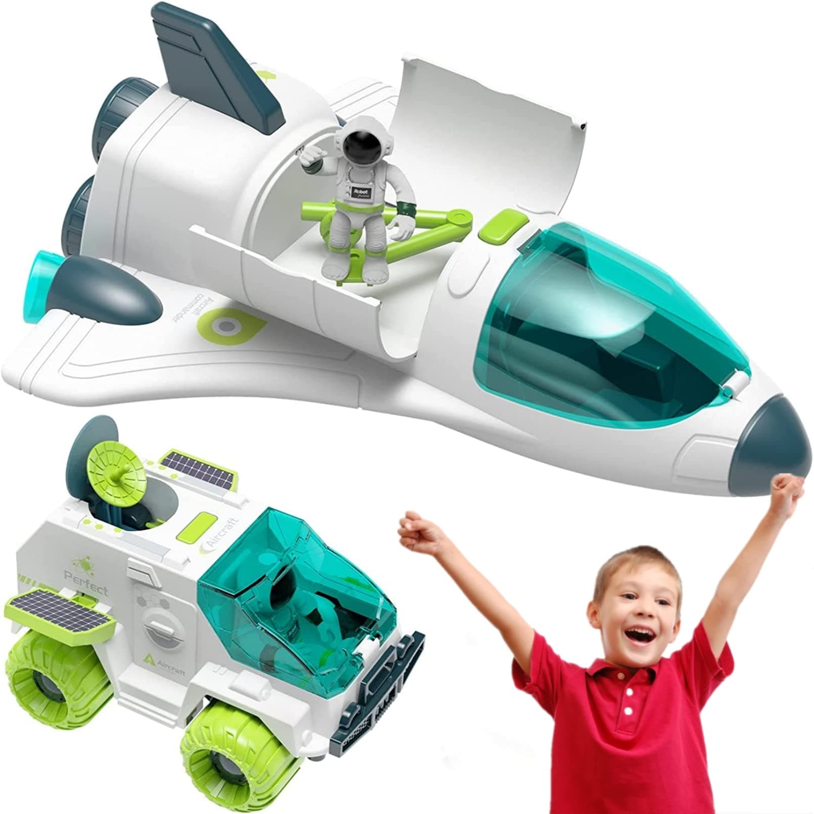 Rocket Space Toy for Kids 3-7, Shuttle With 2 Astronauts and Rover, Planet Toys for Boys 5-8 With Lights & Sounds (2 Rockets)
