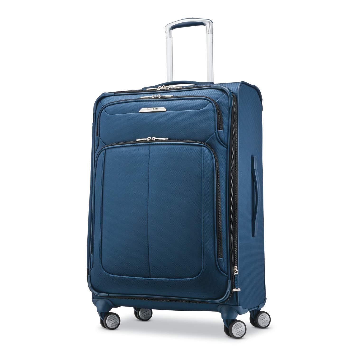 Solyte DLX Softside Expandable Luggage with Spinner Wheels, Mediterranean Blue, Checked-Medium 25-Inch