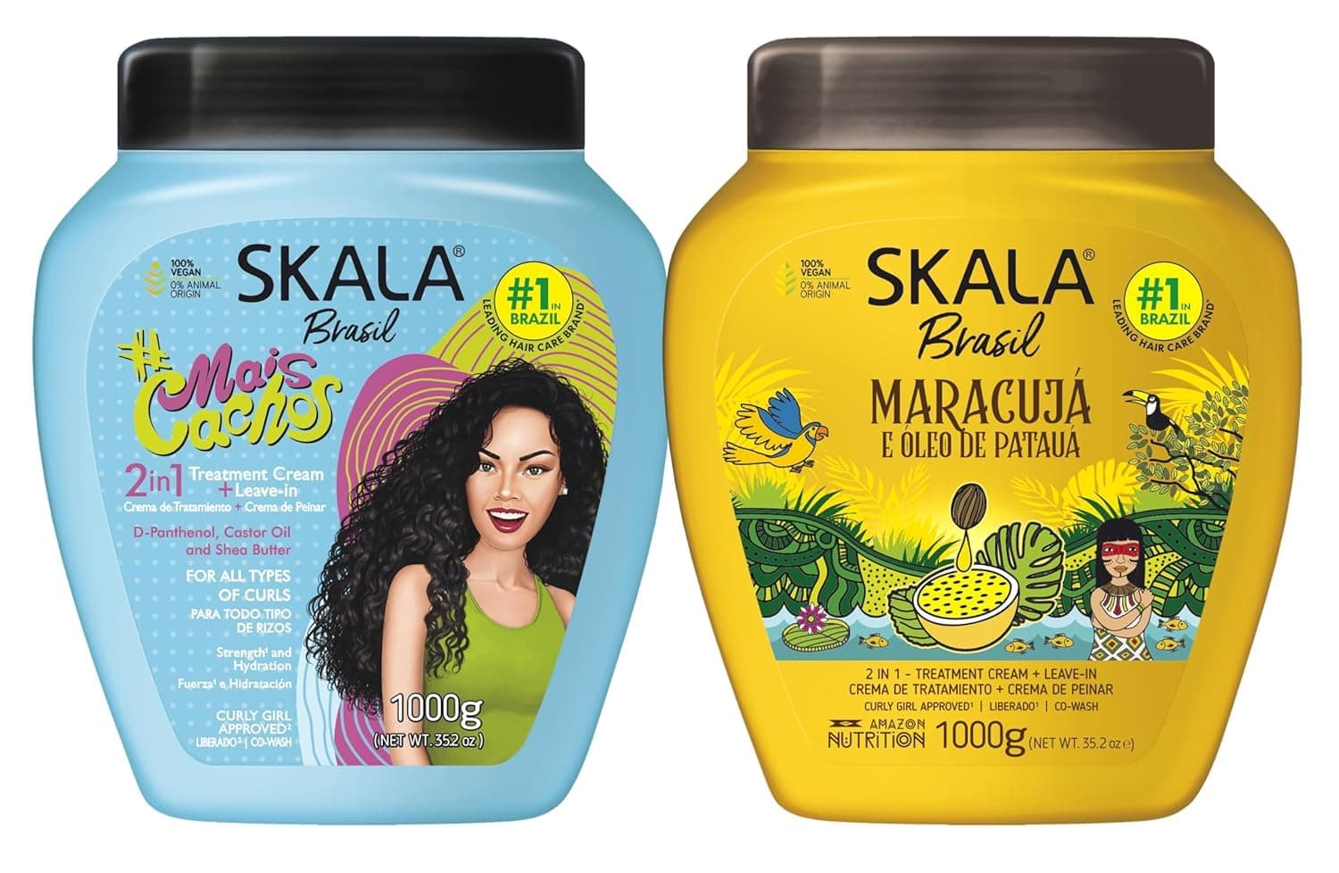 Hair Type 3ABC - Mais Cachos & Passion Fruit Combo - Hydrate Curls, Eliminate Frizz, For Curly Hair - 2-IN-1 Conditioning Treatment & Cream to Comb, Blue