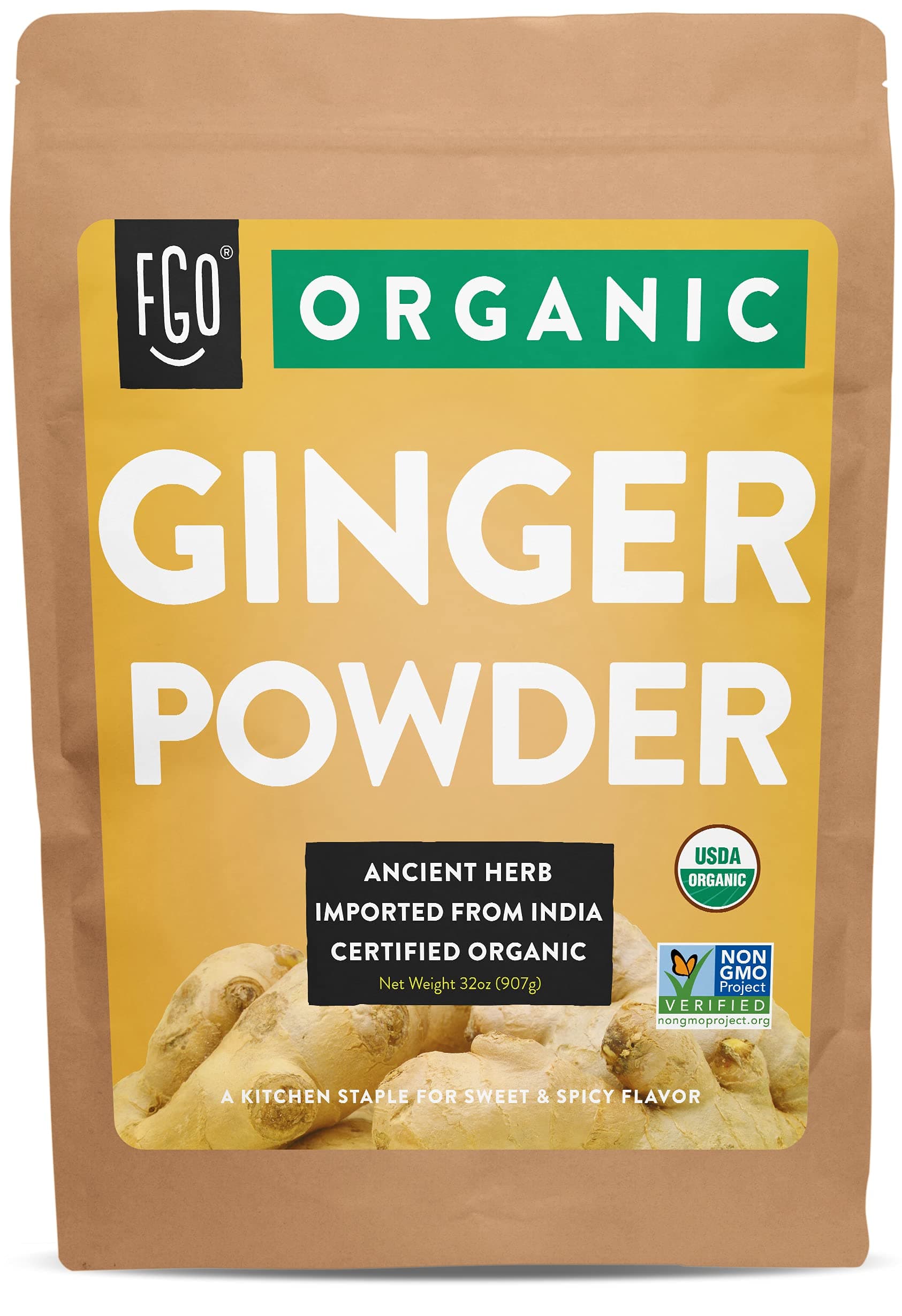 FGOFGO Organic Ginger Powder, Imported from India, 32oz, Packaging May Vary (Pack of 1)USDA Organic