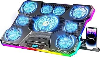 Laptop Cooling Pad, RGB Lights Laptop Cooler 9 Fans for 15.6-19.3 Inch Laptops, Gaming Laptop Fan Cooling Pad with 8 Height Stands, 2 USB Ports - A21 Blue
