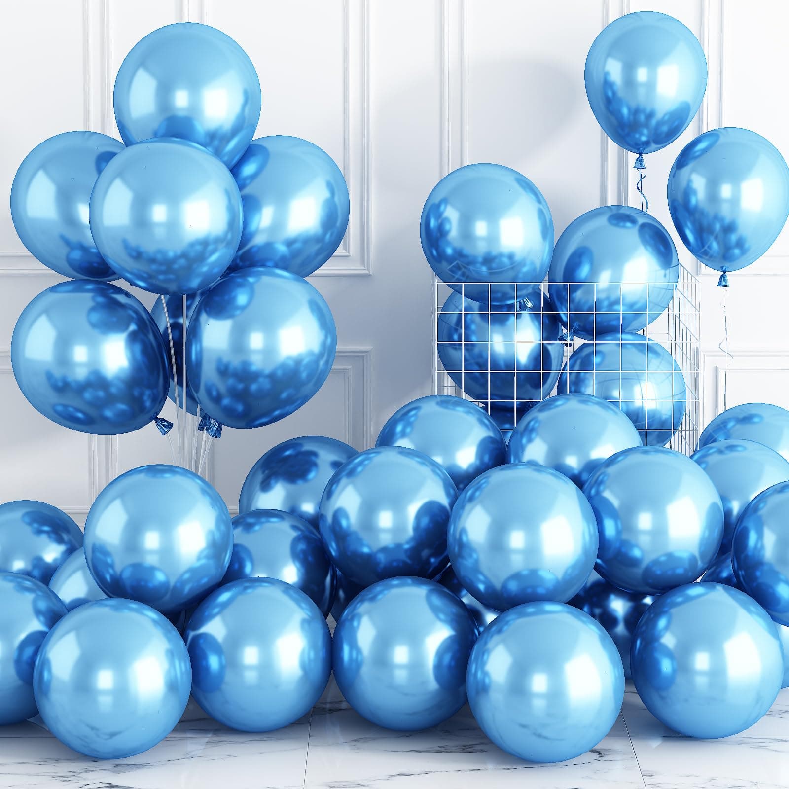 Metallic Blue Balloons, 30 Pack 12 Inch Shiny Blue Chrome Balloon, Vintage Light blue Thick Latex Helium Balloons for Boys Birthday Wedding Anniversary Baby Shower Celebration Fiesta Party Decoration