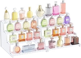 Lifewit Perfume Organizer with Fences, Plastic Cologne Stand, Tool-Free Assembly, Display Shelf for Fragrance Makeup Vanity Bedroom Bathroom Storage Organization, White, 30 cm/12",2 Pcs