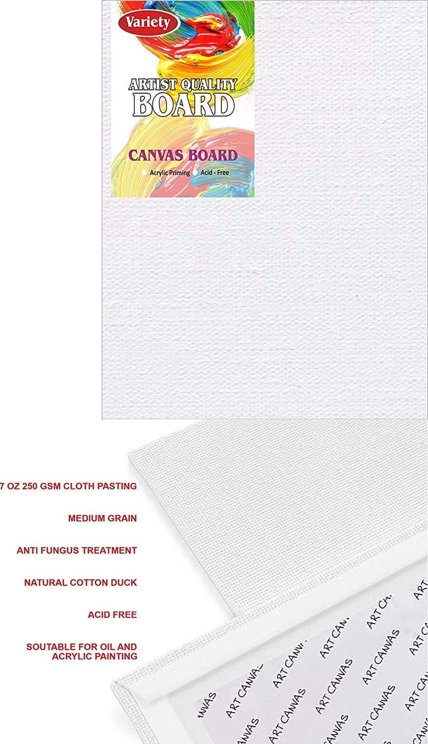 Variety Canvas Fine Grain 100% Cotton Canvas 7oz Primed Board (Pure White, 10X14 [Set of 2])