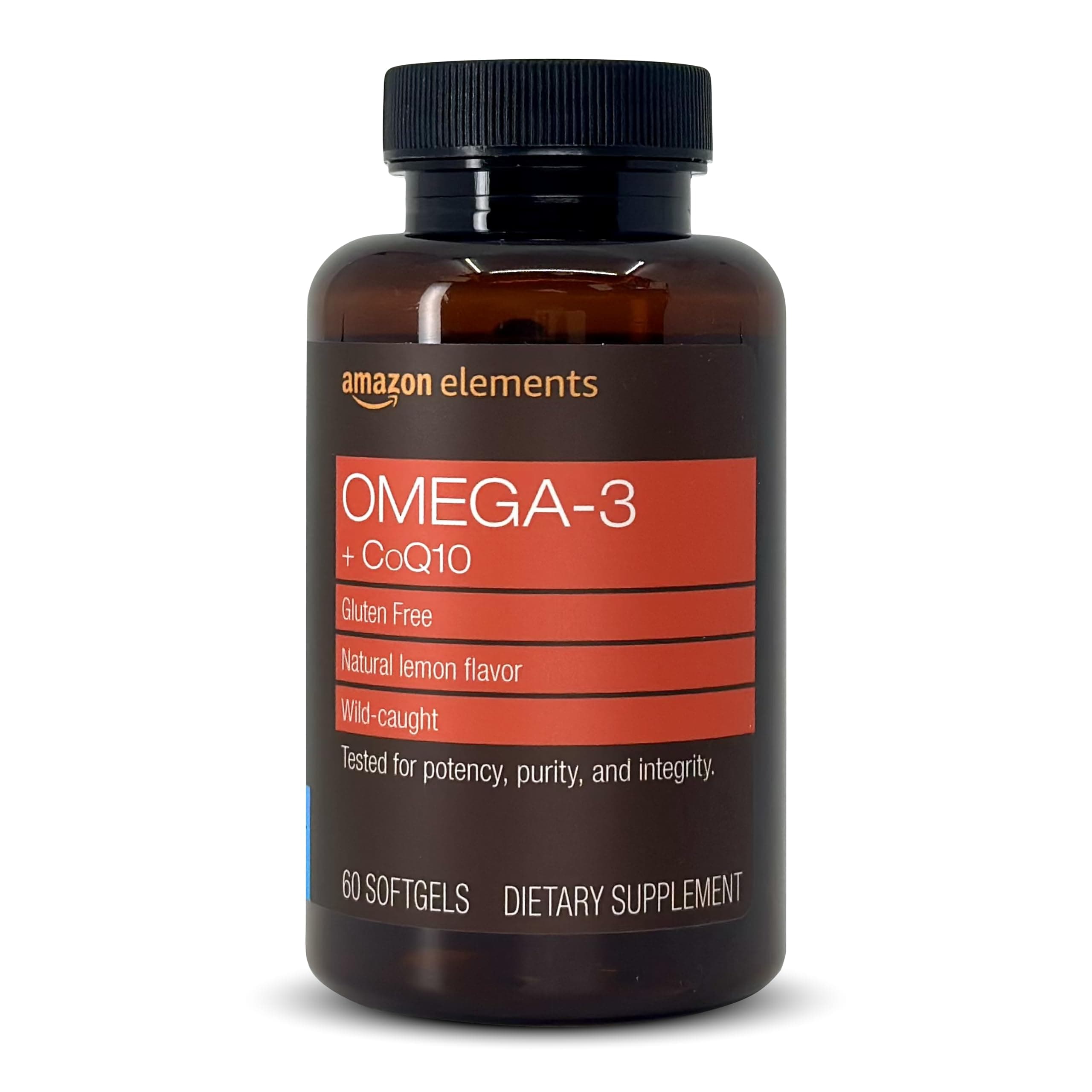 Amazon Elements Omega 3 Fish Oil + CoQ10, Natural Lemon Flavor, Wild-caught, 1250mg Omega-3s, 60 Softgels