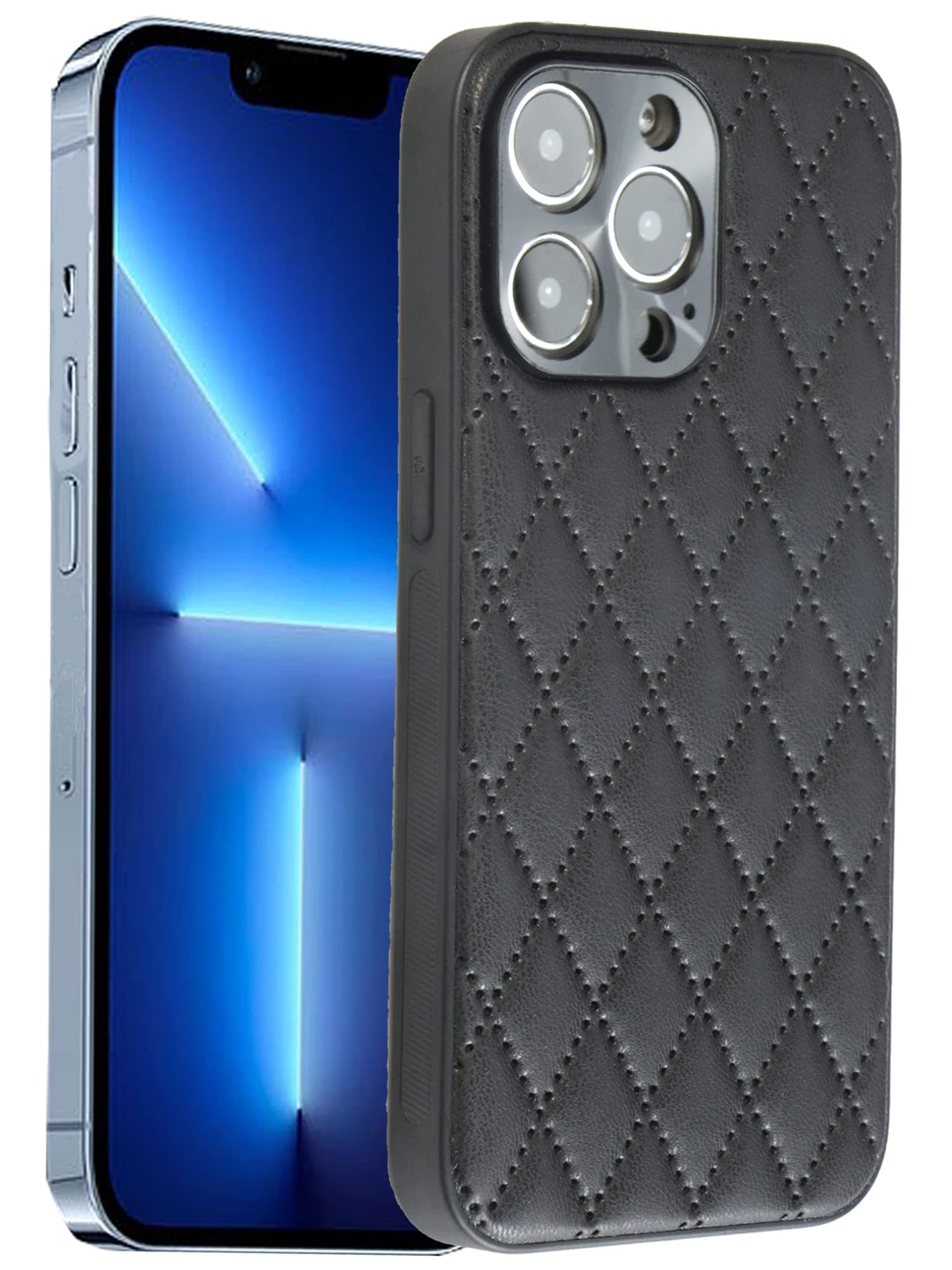 IvachellCompatible with iPhone 13 Pro case Lattice Grid with Grace Luxury Soft 13pro Plaid Cover Phone Cases for Women Girly 2021 6.1 inch (Black)