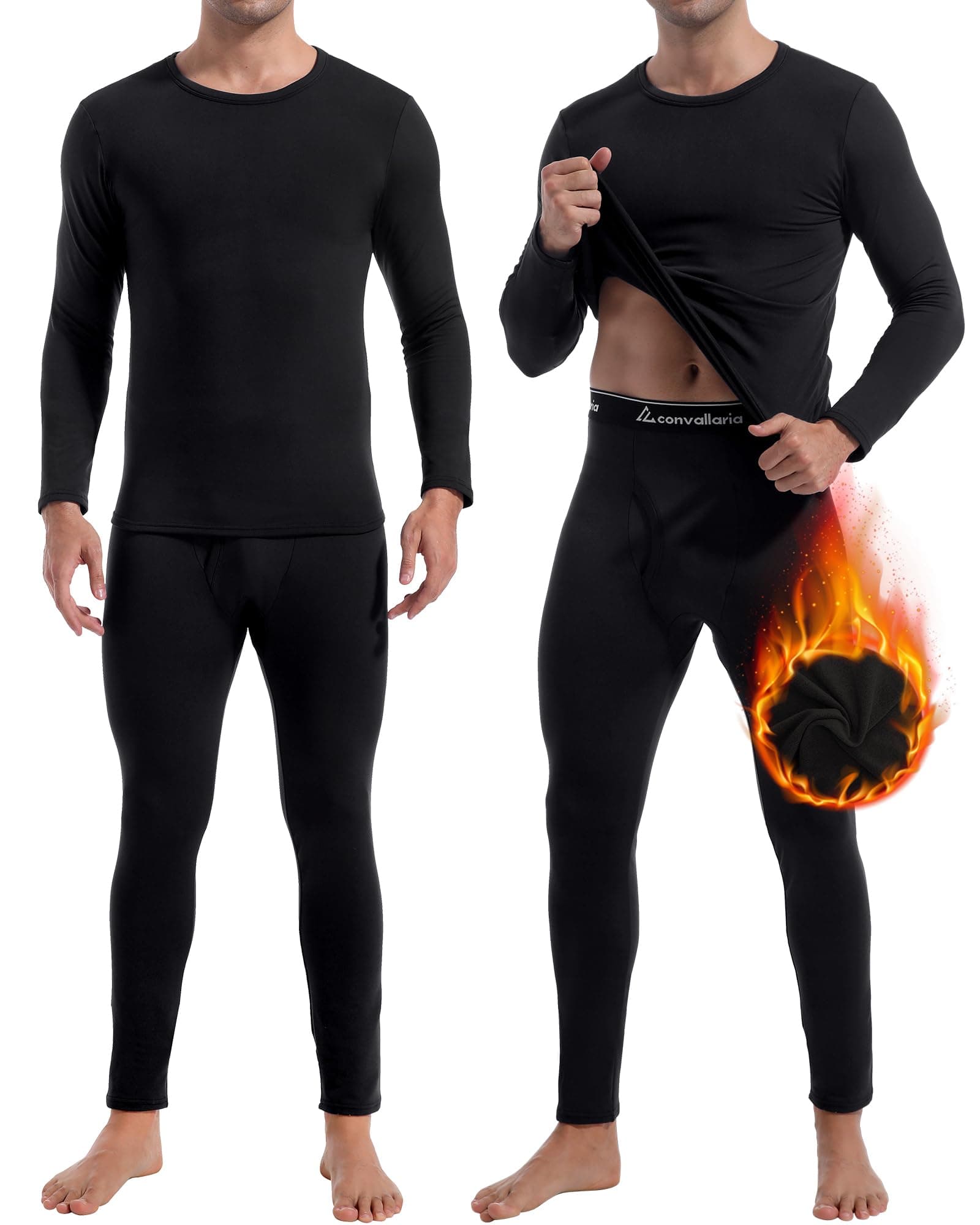 2 Pack Thermal Underwear for Men Long Johns Fleece Lined Base Layer Set Winter Bottom Top 2XS-6XL