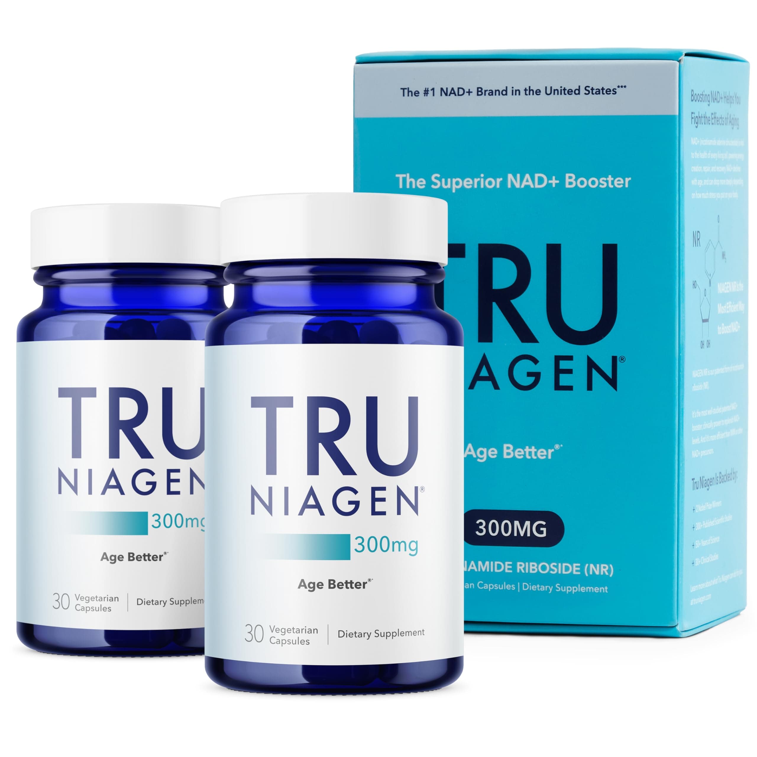 TRU NIAGEN Patented NAD Supplement for Brain Function, Anti Aging & Cell Regeneration, 300mg Niagen, 30 Servings | Supports Cellular Energy, Muscle | Nicotinamide Riboside (NR) Take 1 Daily | 2 Bottle