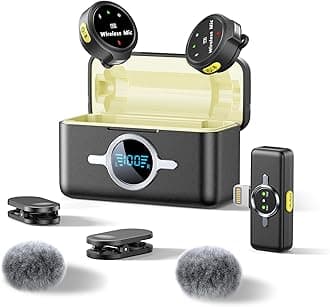Wireless Lavalier Microphone, Lapel Mics with Lightning Plug-Play, 2.4GHz Noise Cancellation, Charging Case Included, 300ft Range for Stream, YouTube (Lightning (Wind Muff))