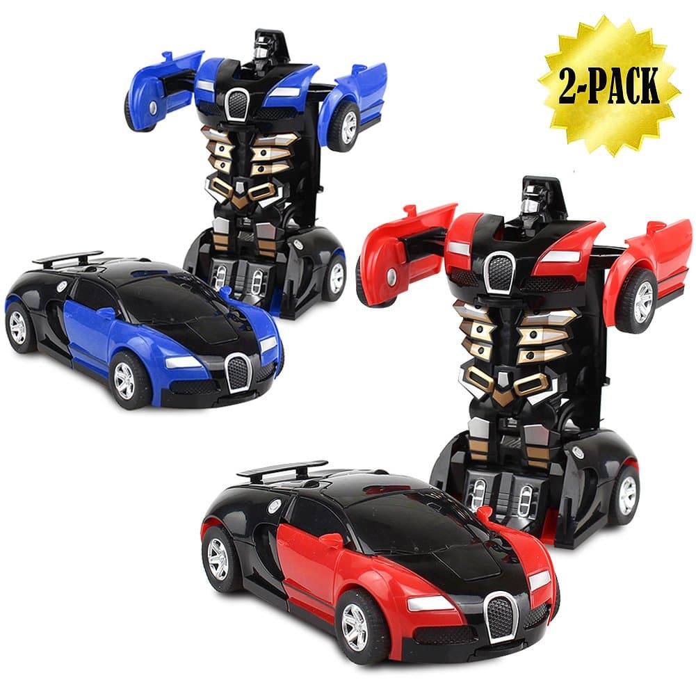 XHAIZ Robot Rescue Bots,Robot Pull Back Car Toy for Kids Vehicles 2 in 1 Deformation Car ,2-Pack ( Red and Blue)