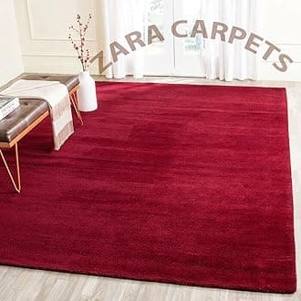 ZARACARPETS Solid Plain Exported Quality Hand Made Carpets and Rug Size 8 Feet by 10 Feet (8x10 feet) Blood Red
