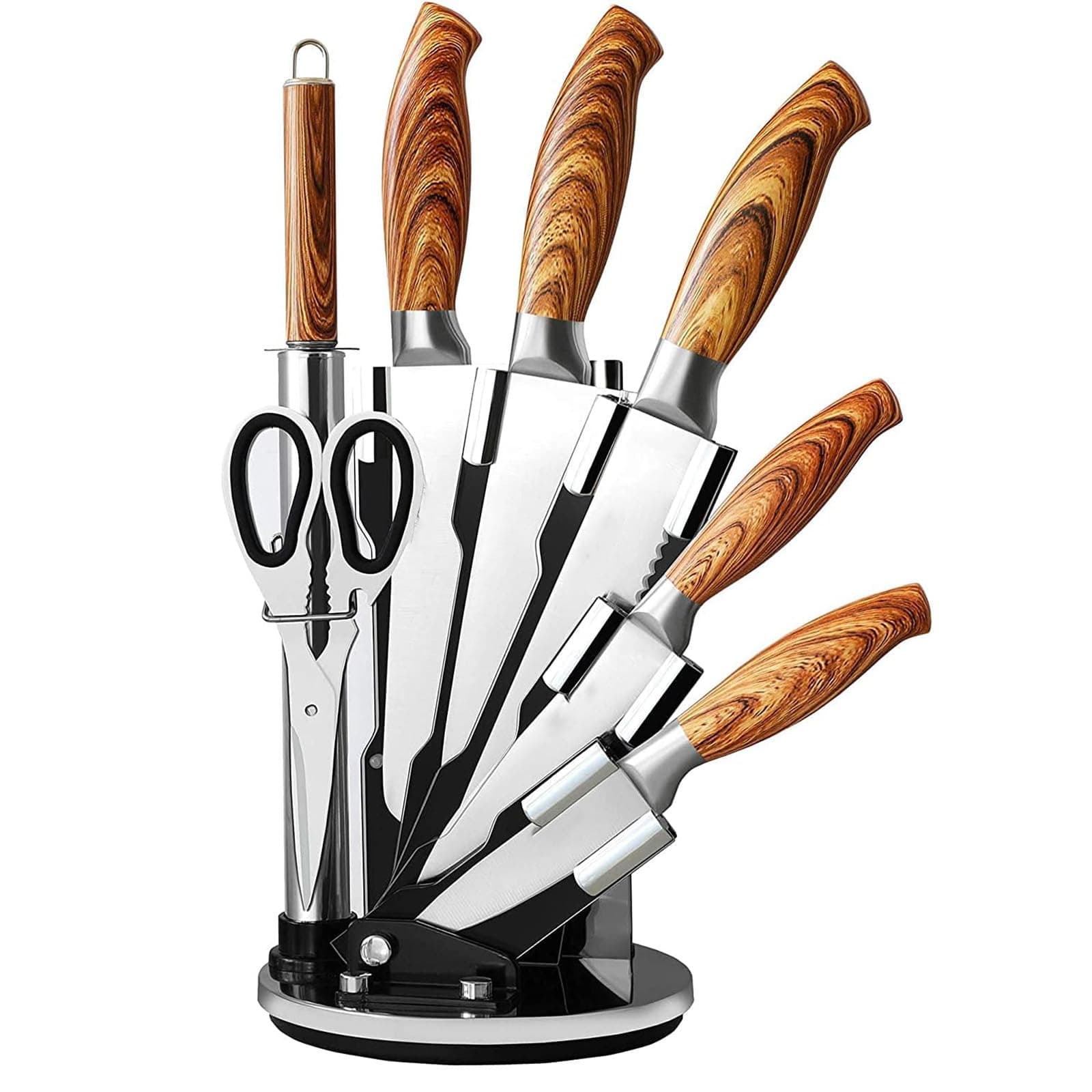 Kitchen Knife Set,6-Pieces Sharp Knife Set for Kitchen, Non-Stick Non-Slip Stainless Steel Chef Knife Set with Universal Knife Block Suitable for Home Restaurant (Wooden Handle Steel)