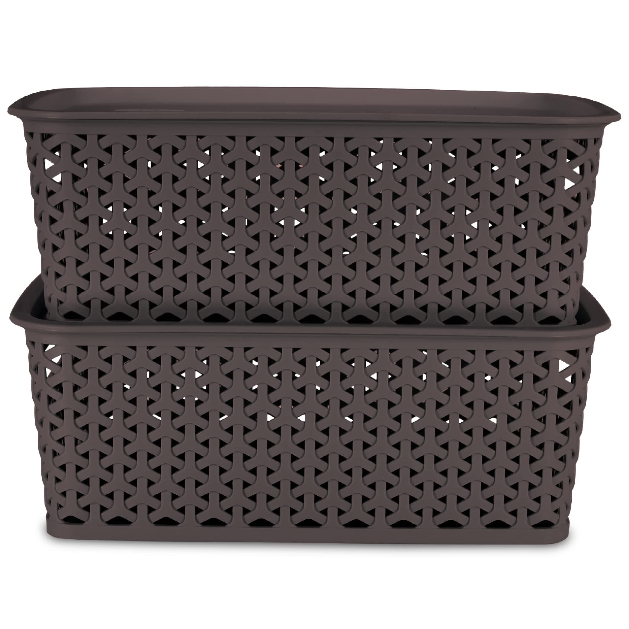 - Bel Casa Royal Basket Medium (Pack of 2 With lids) Multipurpose Plastic Storage Rectangular Baskets For Cloths Toys Wardrobe Home Kitchen & Livingroom I DARK BROWN