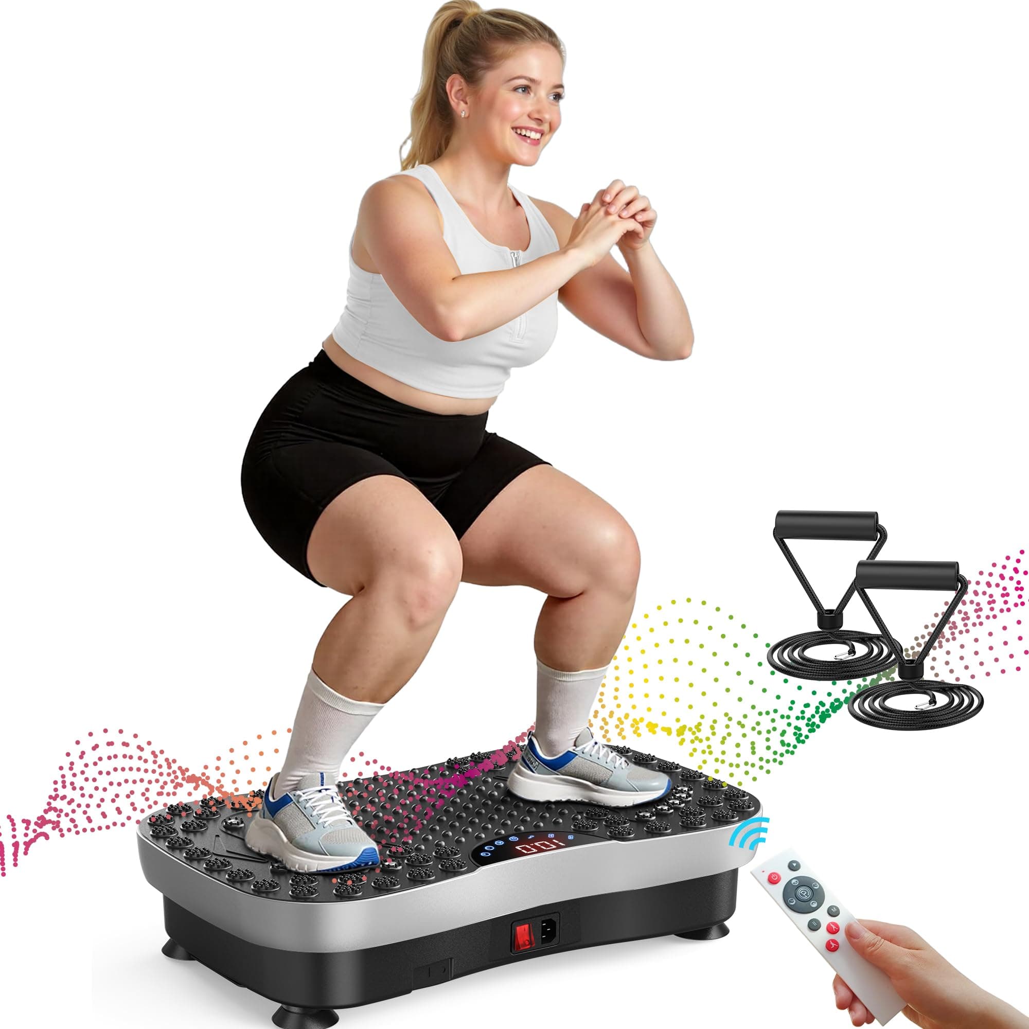 Vibration Plate Fitness Platform Exercise Machine Vibrating Lymphatic Drainage Shaking Workout Full Body Shaker Vibrate Stand Shake Board Sport Gym Pad for Weight Loss Fat Burner for Women Men