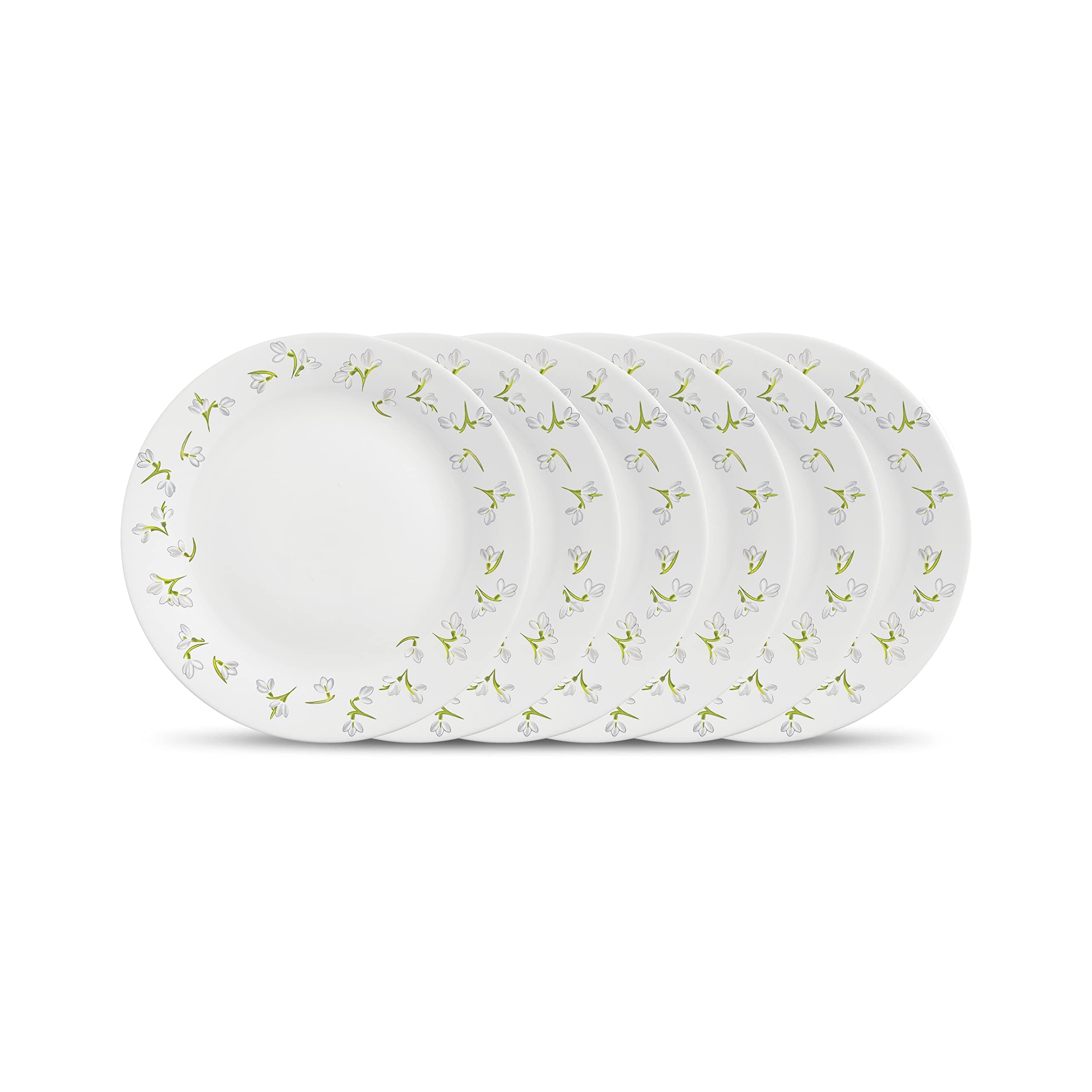 La Opala Diva Ivory Collection Opal Glass Crockery | Full Plate 11” Set of 6 | White Passion Design | Dinner Plate for dining & gifting | Microwave Safe | 100% Vegetarian | Extra Strong, Light & White