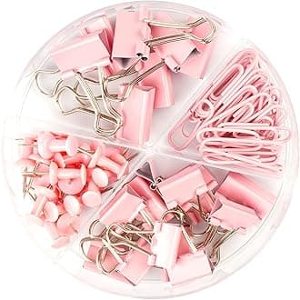 97 PCS Office Supplies for Women, Paper Clips, Binder Clips and Push Pins Set, Paperclips Thumb Tacks School and Home Desk Supplies, Desk Organized (Pink)