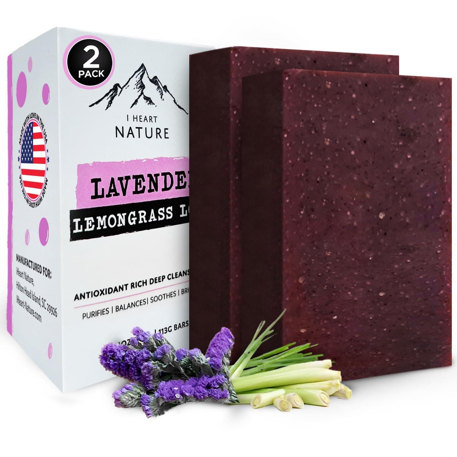 iHeart Lavender Soap Bars (2 Pack) – Deep Cleansing & Soothing for Sensitive Skin – Infused with Shea Butter & Sea Salt for Luxurious Lather & Long Lasting Freshness