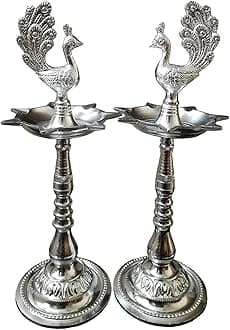 DSA silver plated puja samai samayi oil lamp diya 12 Inch