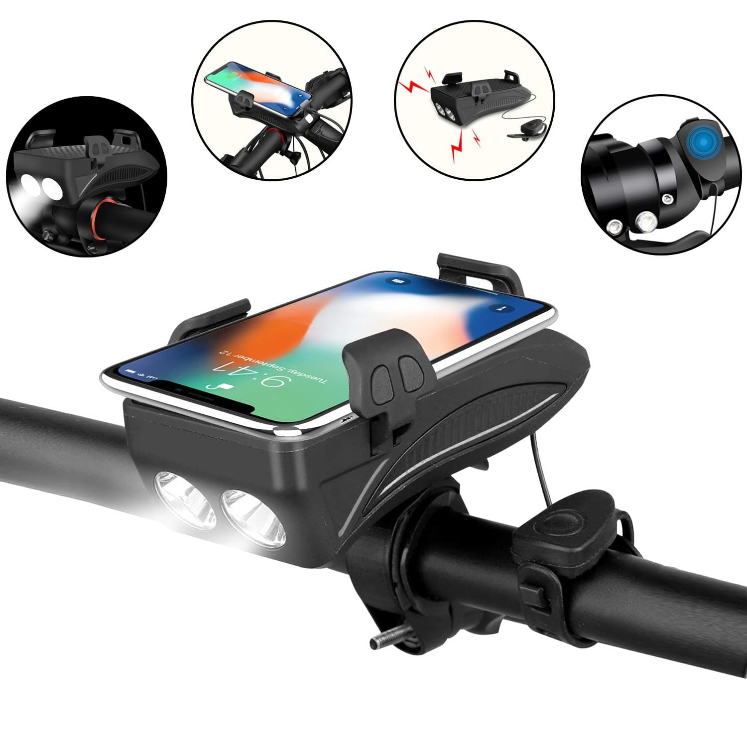 Bicycle Light Waterproof Cycling Light,Tsuinz LED Light Bike Horn and Power Bank Frontlight with 3 Modes, 2000mAh USB Rechargeable and Easy to Install Bike Light, Cycling Safety Commuter Flashlight