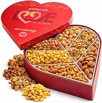 NUT CRAVINGS - Mothers Day Treats, Mixed Nuts Heart Shaped Gift Basket, Love in A Box (6 Assortments, 2 LB) Romantic Food Arrangement, Healthy Snack Care Package, Food Assortments
