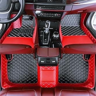 Custom Luxury Car Floor Mats Suitable for All Sedans, Sports Cars,SUV, Business Vehicles, Trucks, Waterproof and Anti Slip Fully Covered Leather Floor Mats (Red and Black)