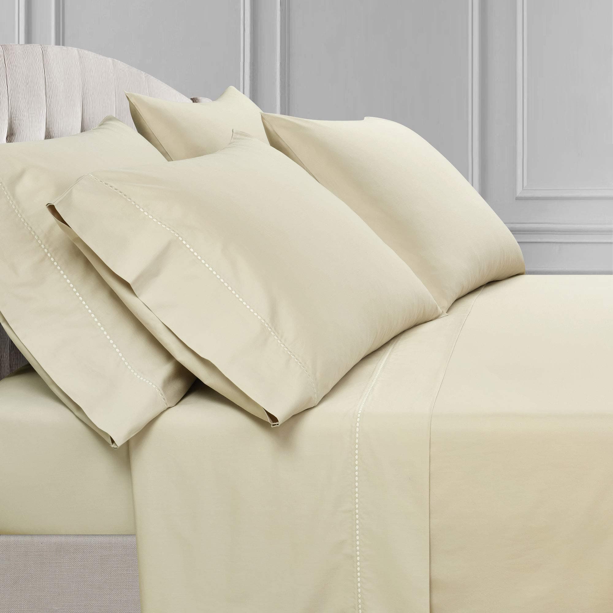 Lush DecorAria Dots 6 Piece Cotton Sheet Set, Queen, Neutral