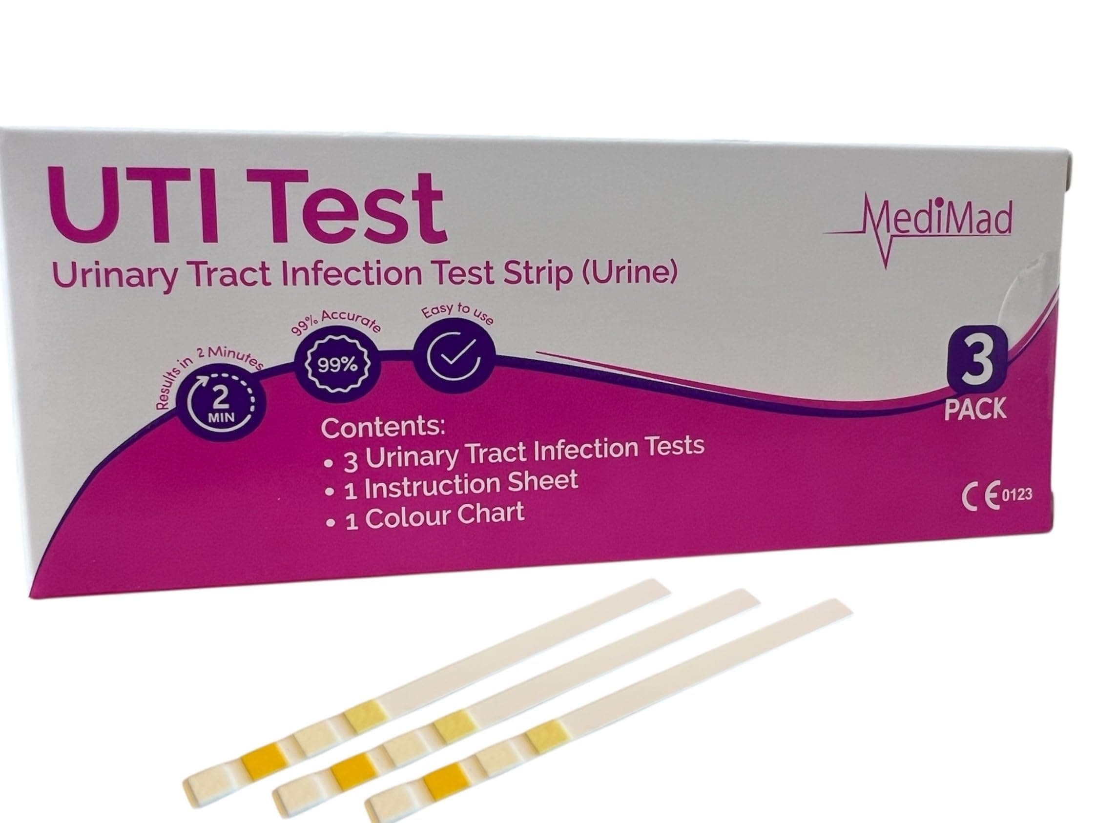 UTI Urine Test Strips Urinary Tract Infection Cystitis Tests Leukocytes, Nitrites, Protein & Blood - 3 Pack