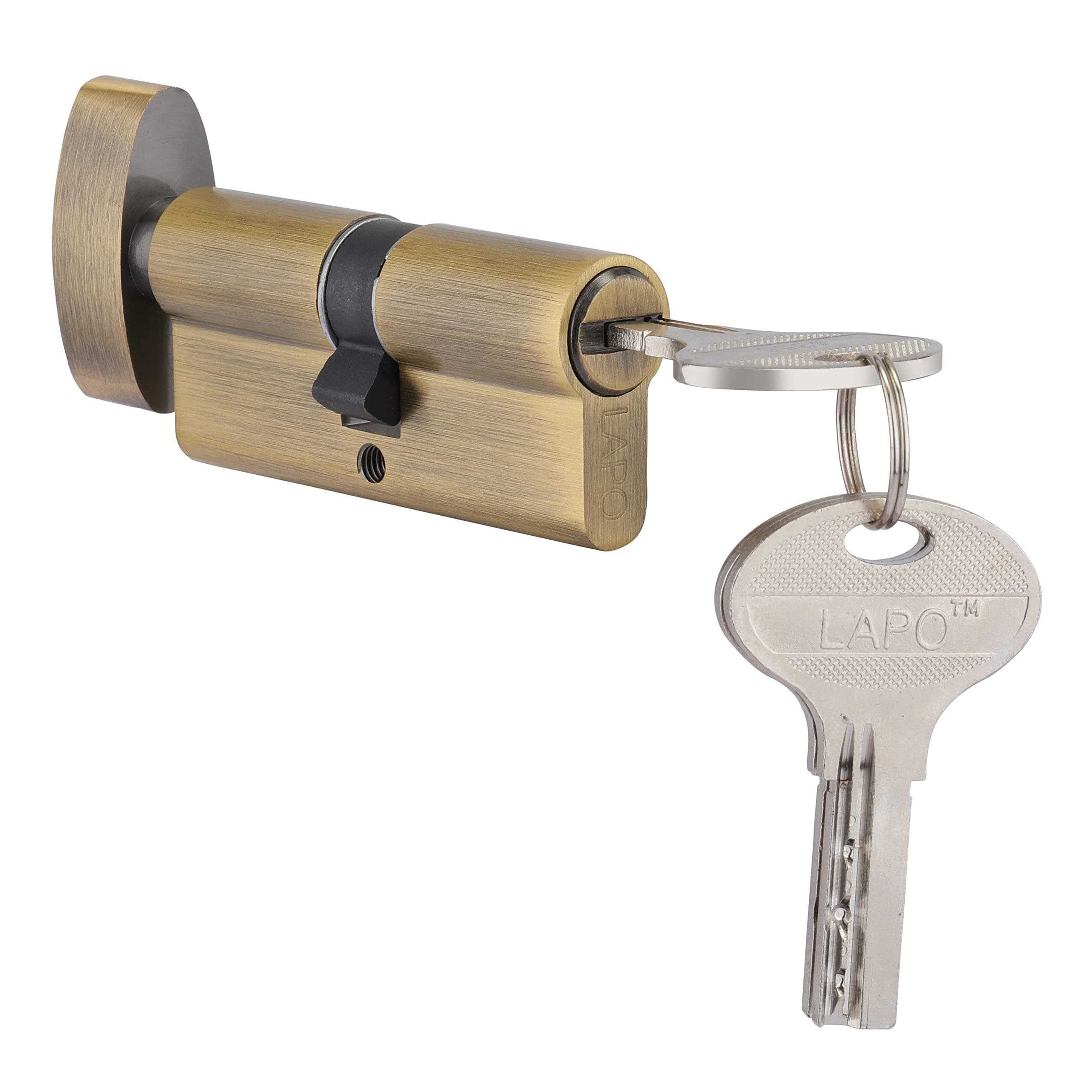 LAPO 70 mm Brass Cylinder Lock for Mortise Handle Lock Fittings for Wooden Door | Cylinder with 3 Brass Ultra Keys|Antique Finish -Pack of 1|