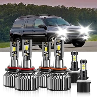 Compatible For Chevrolet Trailblazer EXT 2002-2006 9005 9006 High/Low Beam 880 Fog Light Bulbs, 600% Brightness 6500K White with Cooling Fan, Plug and Play, IP68 Pack of 6