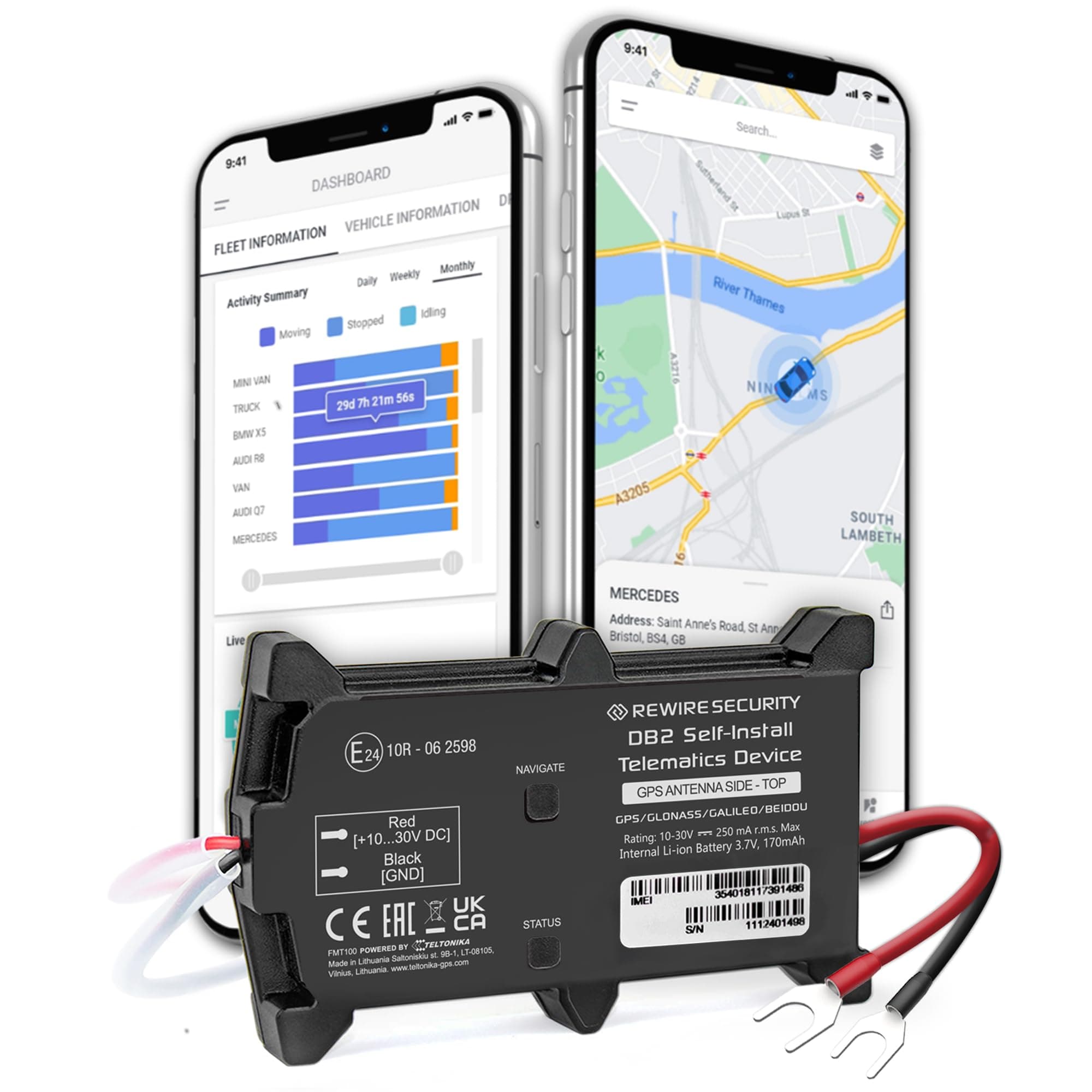 DB2 GPS Vehicle Tracker - Hard-Wired Tracking Device | 24/7 Accurate Real-Time Location Monitoring for Car, Motorbike, Motorcycle, Van | Easy to Install | Low-Cost Monthly Subscription