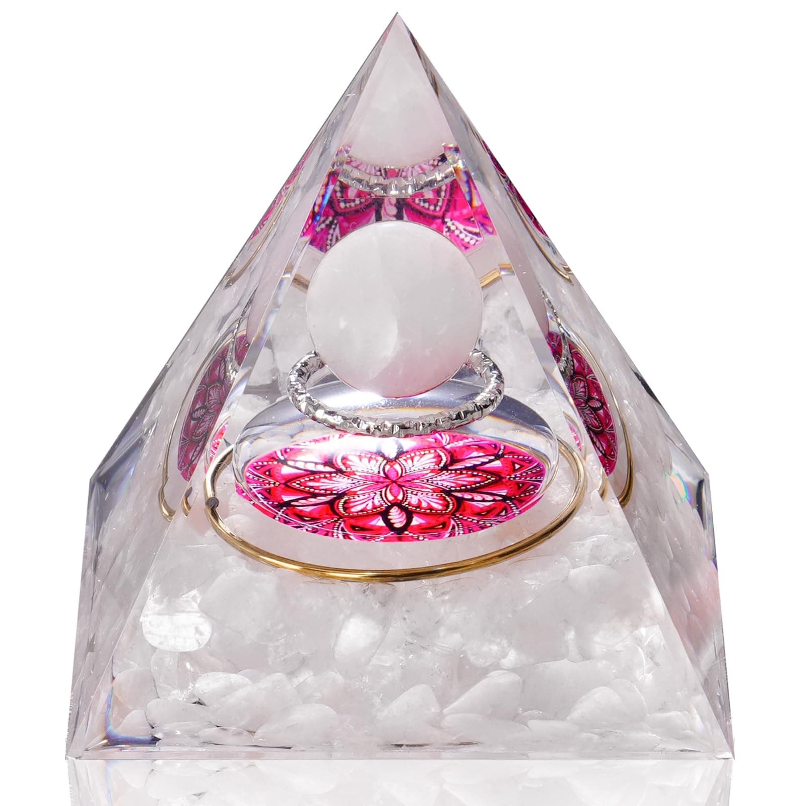 NiHome Handcrafted Orgone Crystal Pyramid with Natural Amethyst & Obsidian - Natural Resin & Gold Foil Energy Balancing Stress Relief Healing Crystal for Meditation, Yoga & Spiritual Growth (White)