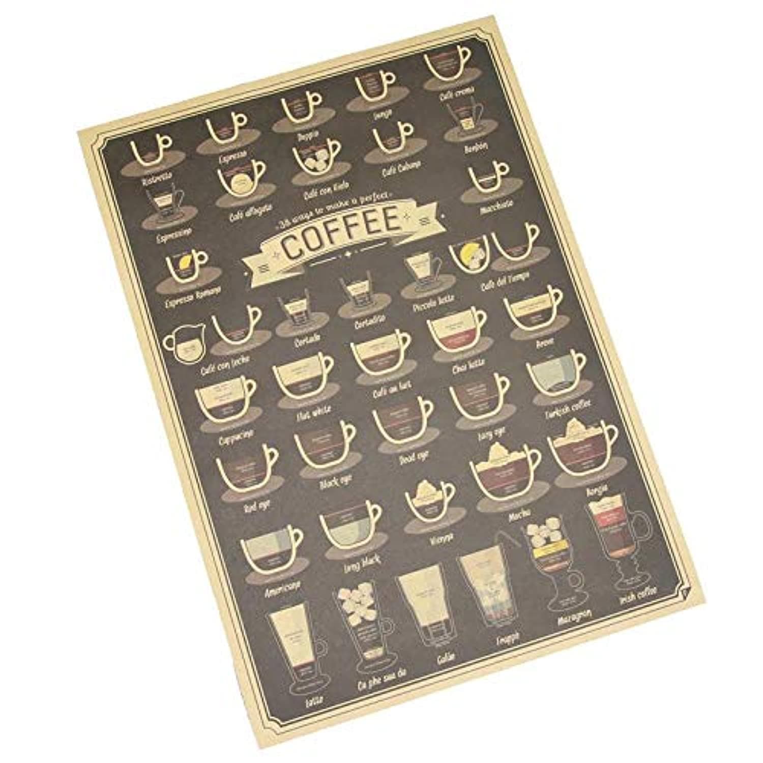 1Pc Different Coffee Cup Cafe Wall Sticker Living Room Poster Coffee Shop Decals Accessories Kraft Paper BAR Brown Paper