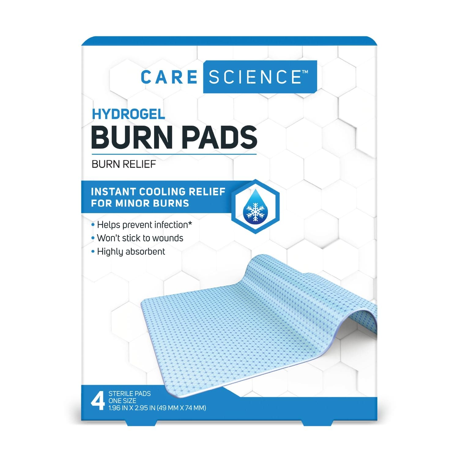 Hydrogel Sterile Burn Dressing Bandage Pads for Burn Relief, 4 ct | Instant Cooling Relief for Minor Burns & Wounds