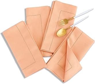 Solino Home Cotton Linen Napkins Set of 4 - Hemstitch Peach Bloom Dinner Napkins Cloth 20 x 20 Inch for Mothers Day, Spring, Easter - Handcrafted and Machine Washable