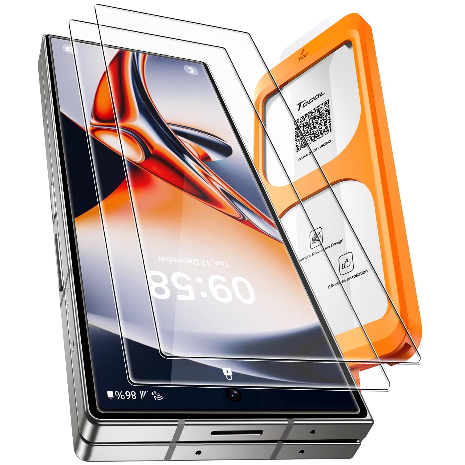 TOCOL for Samsung Galaxy Z Fold 7 Screen Protector 9H Hardness Military Grade Shatterproof HD Tempered Case Friendly Glass 2 Pack