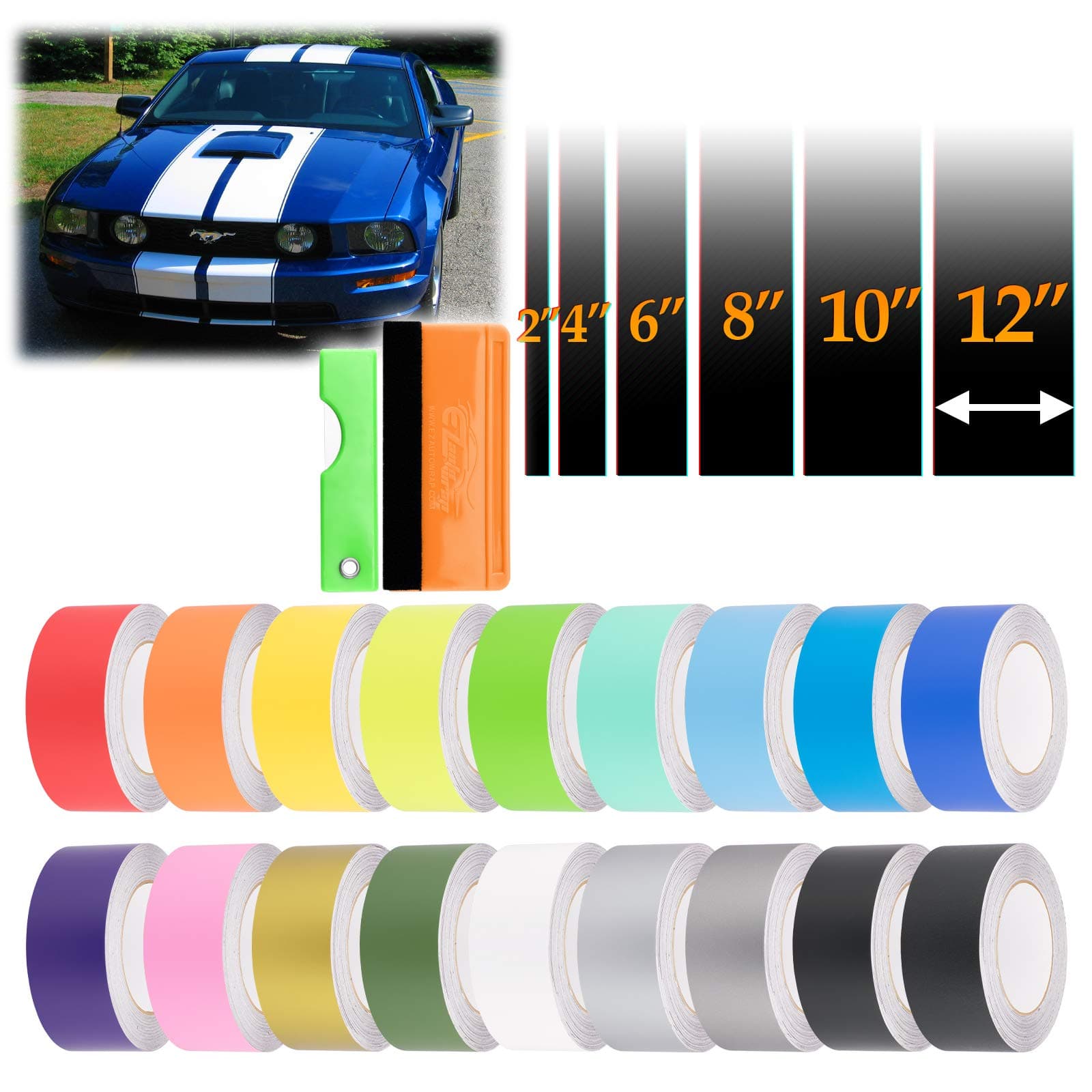 Free Tool Kit 10" Wide 20FT Long Matte Gray Racing Stripes Vinyl Wrap Rally Decals Stripe Sticker