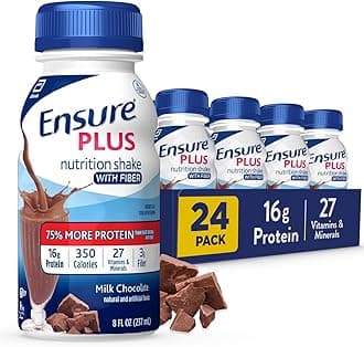 Ensure Plus Nutrition Shake With Fiber, 16 Grams of Protein, Meal Replacement, Milk Chocolate, 8 Fl Oz 24 Count, Chocolate With Fiber, 8 Fl Oz (Pack of 24)