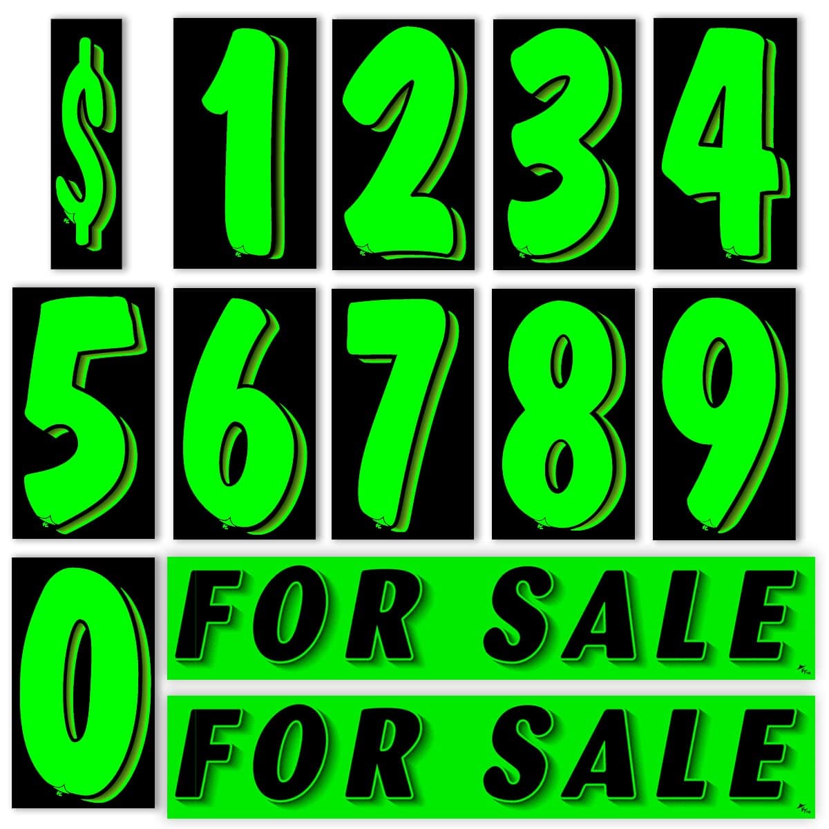 Vinyl Number and Decals 13 Dozen Car Lot Windshield Pricing Stickers (Green 2), 7 1/2 inch