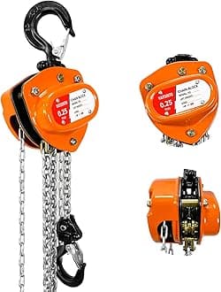 Chain Hoist 1/4 Ton (550Lbs) Capacity | Mini Hand Chain Hoist 10FT | Manual Chain Block Hoist 10.2" Headroom | Industrial Grade Steel Structures for Garages Warehouse Automotive Machinery
