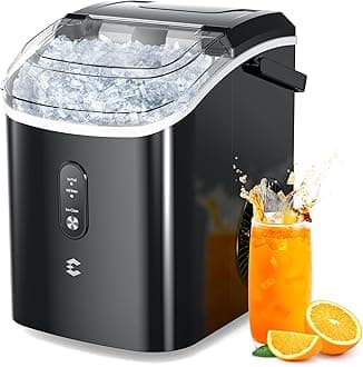 Nugget Ice Maker Countertop, 33LBS/24H, Self-Cleaning Portable Pebble Ice Machine with Soft Chewable Pellets Sonic Ice, Buscket and Scoop, for Home/Kitchen/RV/Party/Camping/Office, Black