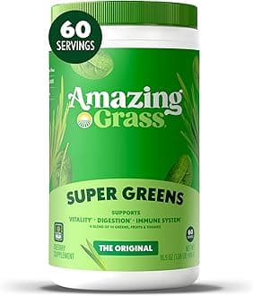 Amazing Grass Greens Blend Superfood: Super Greens Powder with Spirulina, Chlorella, Beet Root Powder, Digestive Enzymes, Prebiotics & Probiotics, Original, 60 Servings (Packaging May Vary)