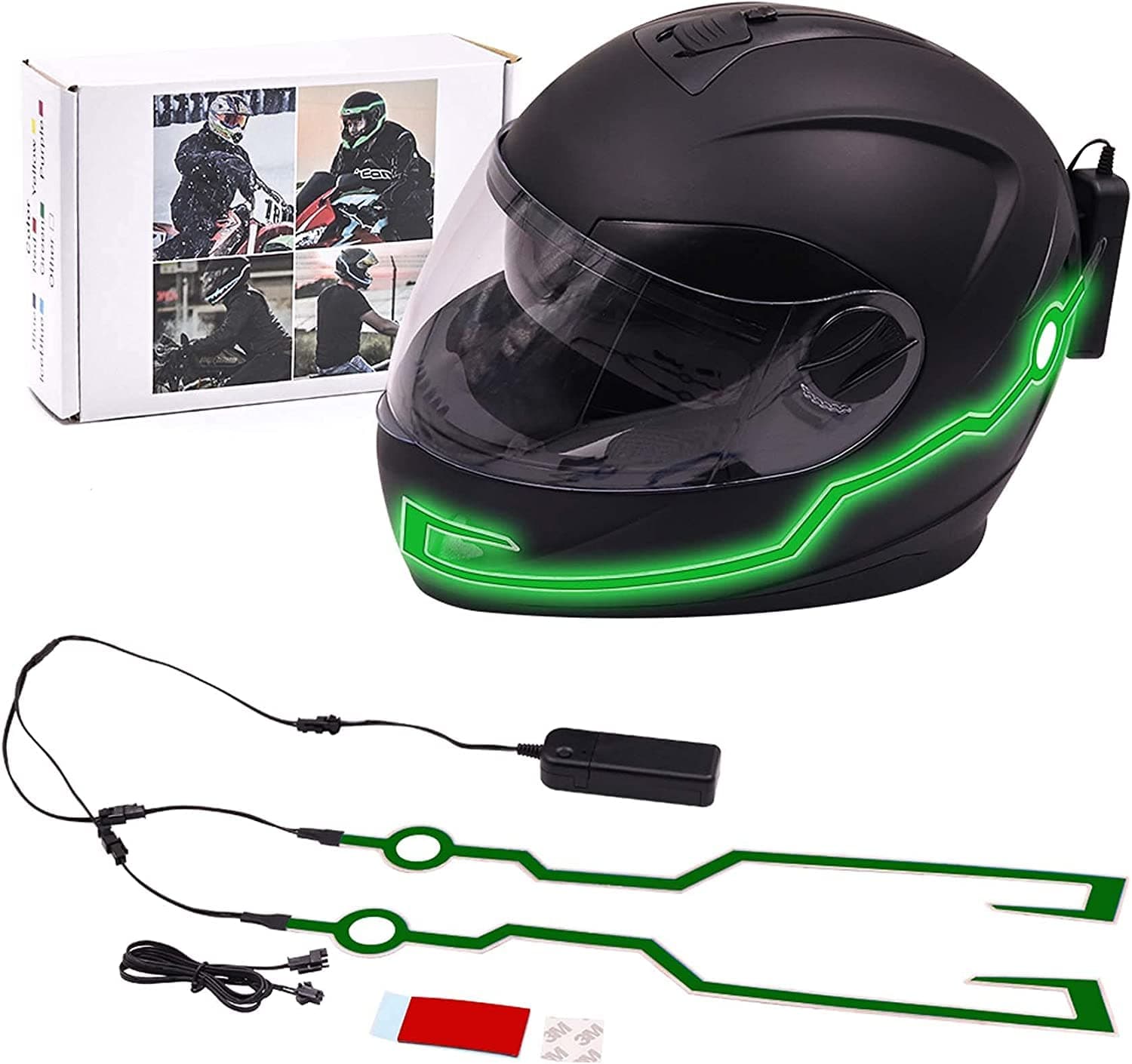 EL LED Wire Helmet Light Strip, 3 Flash Models for for Motorbike Helmet Decoration, Riding Signal LED (Green)