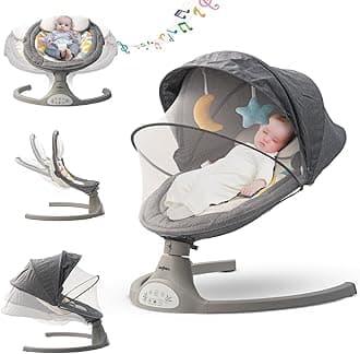 Baybee Premium Automatic Electric Baby Swing Cradle for baby with 5 Swing Speed, Soothing Vibrations & Music | Baby Rocker with Mosquito Net, Safety Belt & Removable Babies Toys (Grey)