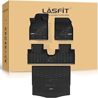 LASFIT Floor Mats and Trunk Mat for Ford Mustang Mach-E 2026 2025 2024 2023 2022 2021 (Cargo Floor in Top Position) All Weather TPE Car Liners, 1st & 2nd Row & Cargo Liner, 4pcs Black