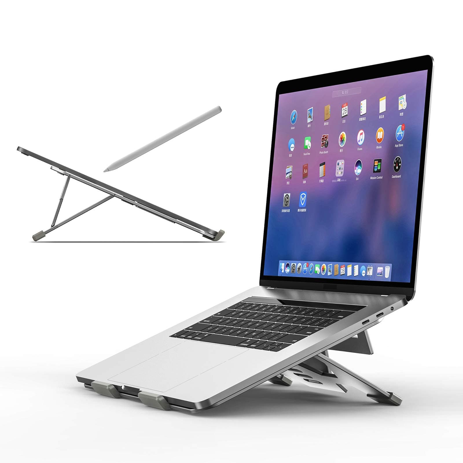ROMOSS Laptop Stand for Desk - Adjustable Aluminum Laptop Riser Drawing Tablet Stand Portable Notebook Holder Stand Compatible with MacBook Air Pro, HP, Dell, Lenovo More 10-17" Laptops(Silver)