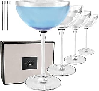 PURE The Lyra Coupe Glass Set of 4, 7oz Handblown Premium Crystal Classic Cocktail Glasses for Martini, Champagne, Mixology, Home Bar, Fancy Margarita, Gin&Tonic, Drinking, etc. For Mixologists