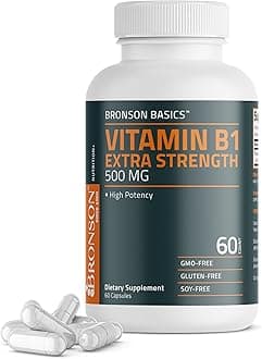 Bronson Vitamin B1 Extra Strength 500 MG High Potency Non-GMO, 60 Capsules