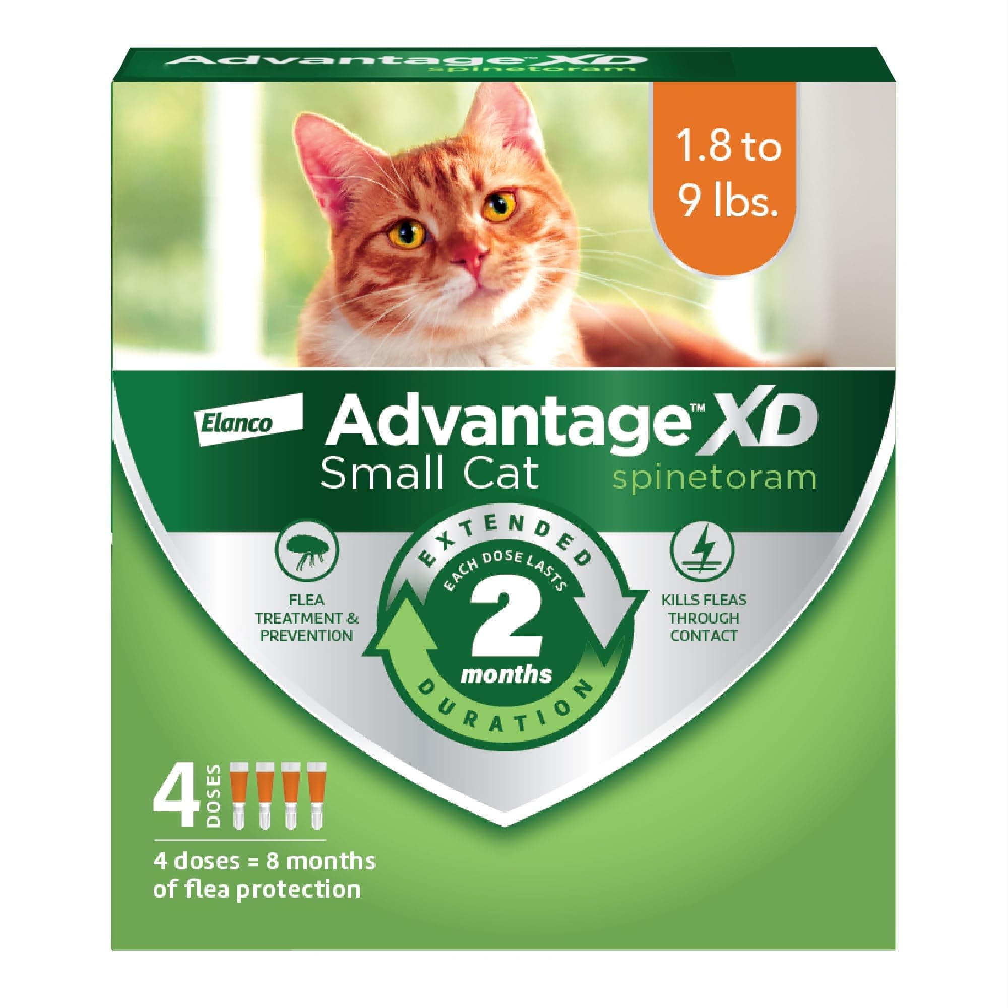 XD Small Cat Flea Prevention & Treatment For Cats 1.8-9lbs. | 4-Topical Doses, 2-Months of Protection Per Dose